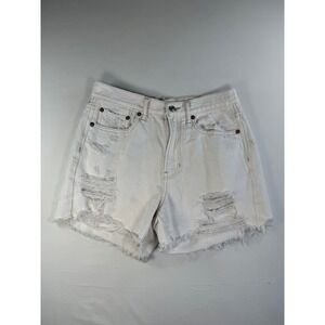 American Eagle White Distressed High Waisted Denim Shorts Size‎ 4 Raw Hem Cotton